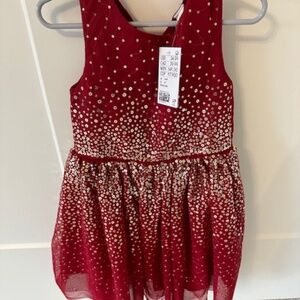 NWT-Girl's 4T H&M Red and Gold Sequence Tulle Skirt Dress 4 Years Full Skirt